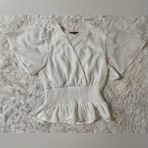 Angelic Cottage Boho Celestial Bridal Fairy Y2K Milkmaid Peplum Wrap Top White M